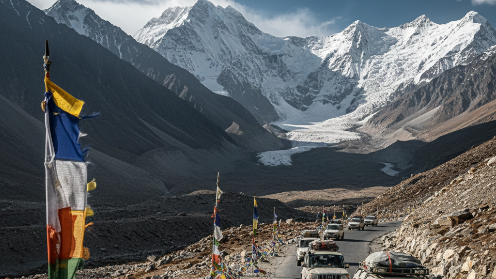 Adventure travel in North India featuring off-road SUVs on high-altitude mountain trails